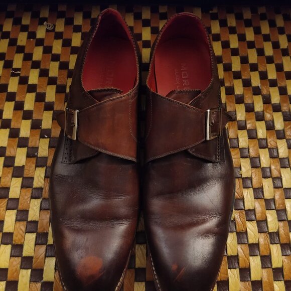 Moretti Black Label Monk Strap Dress Shoe Brown Leather Oxford Size 10 - Picture 3 of 6
